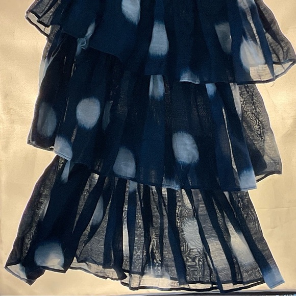 Chico's Size 2 Sheer Navy/Big White Polka Dots, Multi-Tiered Gathered Sleeves - Picture 4 of 16